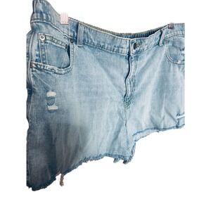 Aerie XXL Light Wash Distressed Denim Shorts Elastic Back Frayed Hem XXL